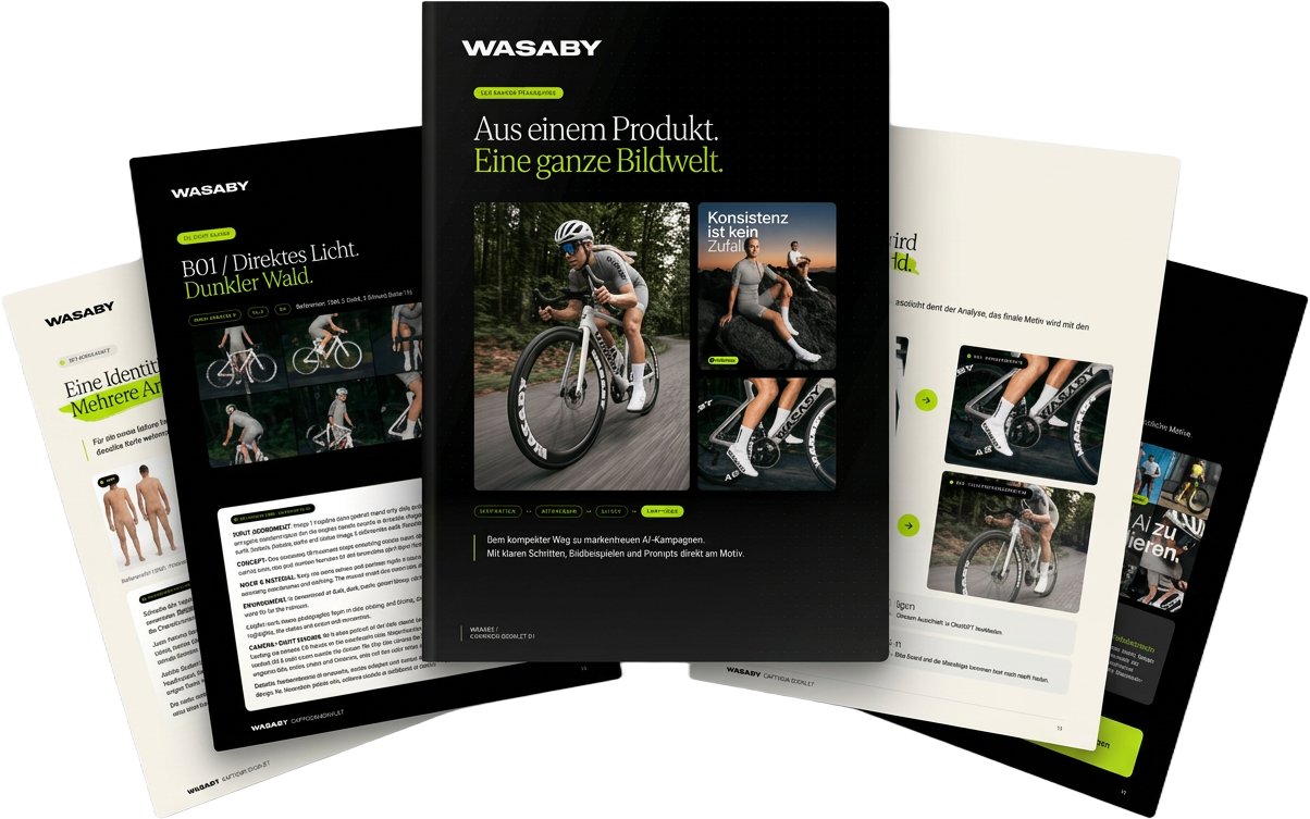 Wasaby Campaign Guide — freigestelltes Mockup der Guide-Seiten